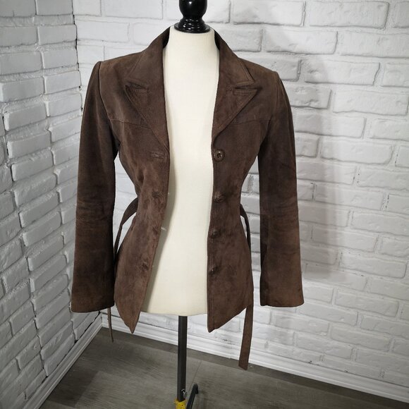 Atmosphere Jackets & Blazers - Atmosphere Ladies Size Small Dark Brown Button Front Suede Jacket with Belt